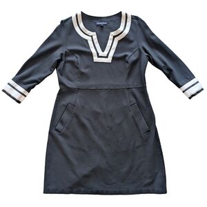 Land's End Women's Size 14 Petit Black Midi Dress w/ Pockets 3/4 Length Sleeve